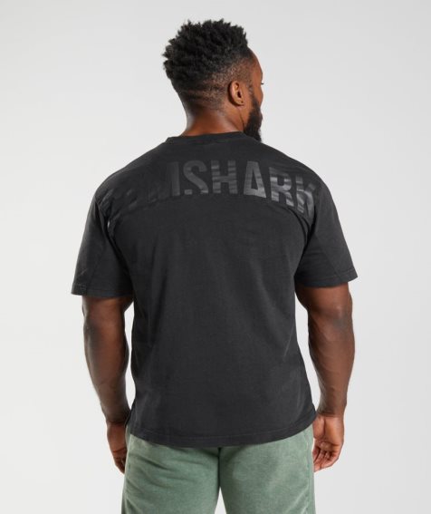 Men's Gymshark Power Washed T-Shirts Black | NZ 7KOXZJ